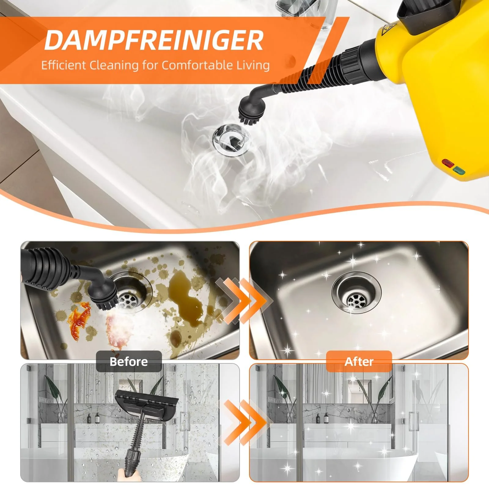 Пароочисник Carehabi портативний ручний з аксесуарами для видалення плям, фото №3