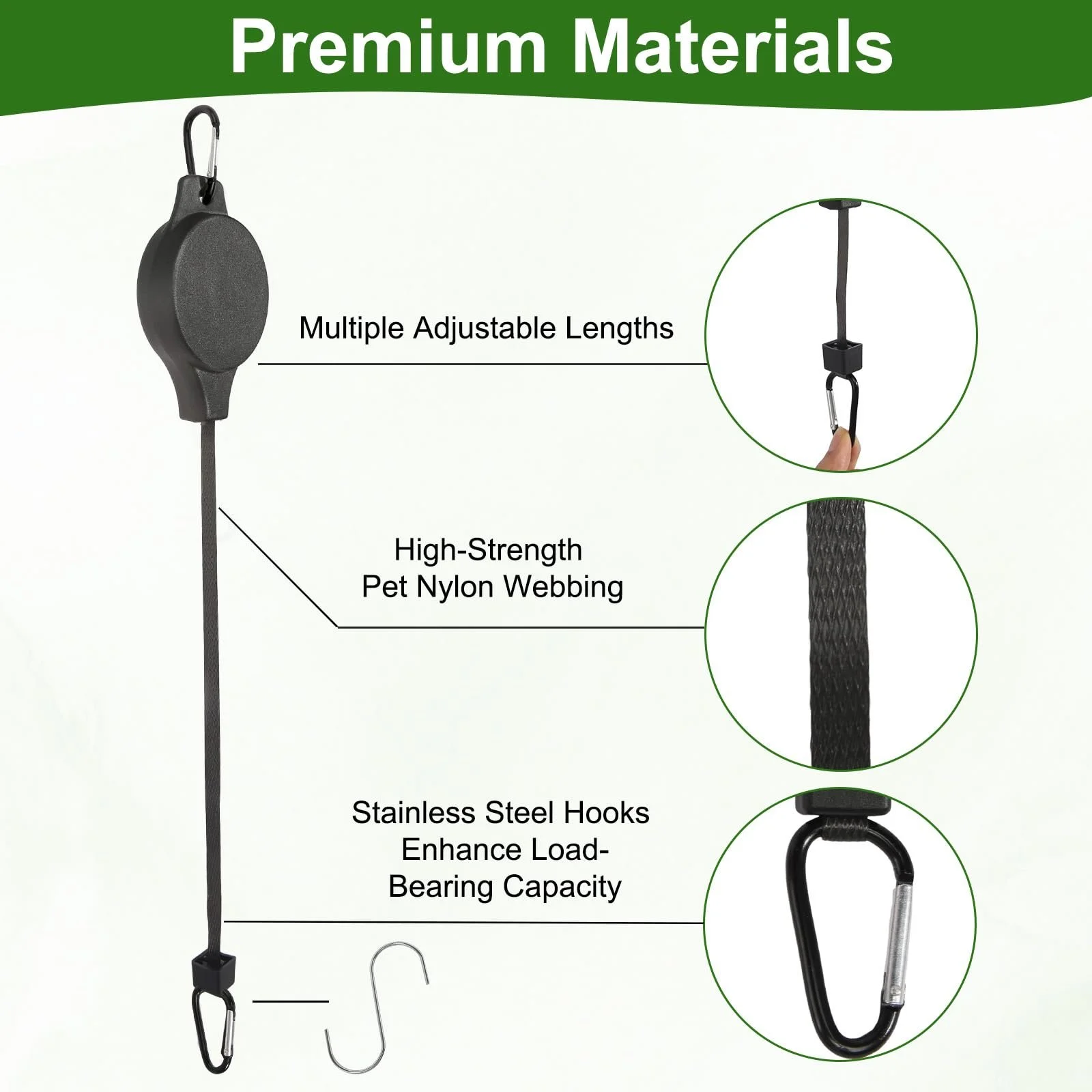 Крючки для растений выдвижные 4 шт. Высокопроизводительные с нейлоновым тросом 80 см Черные, фото №3