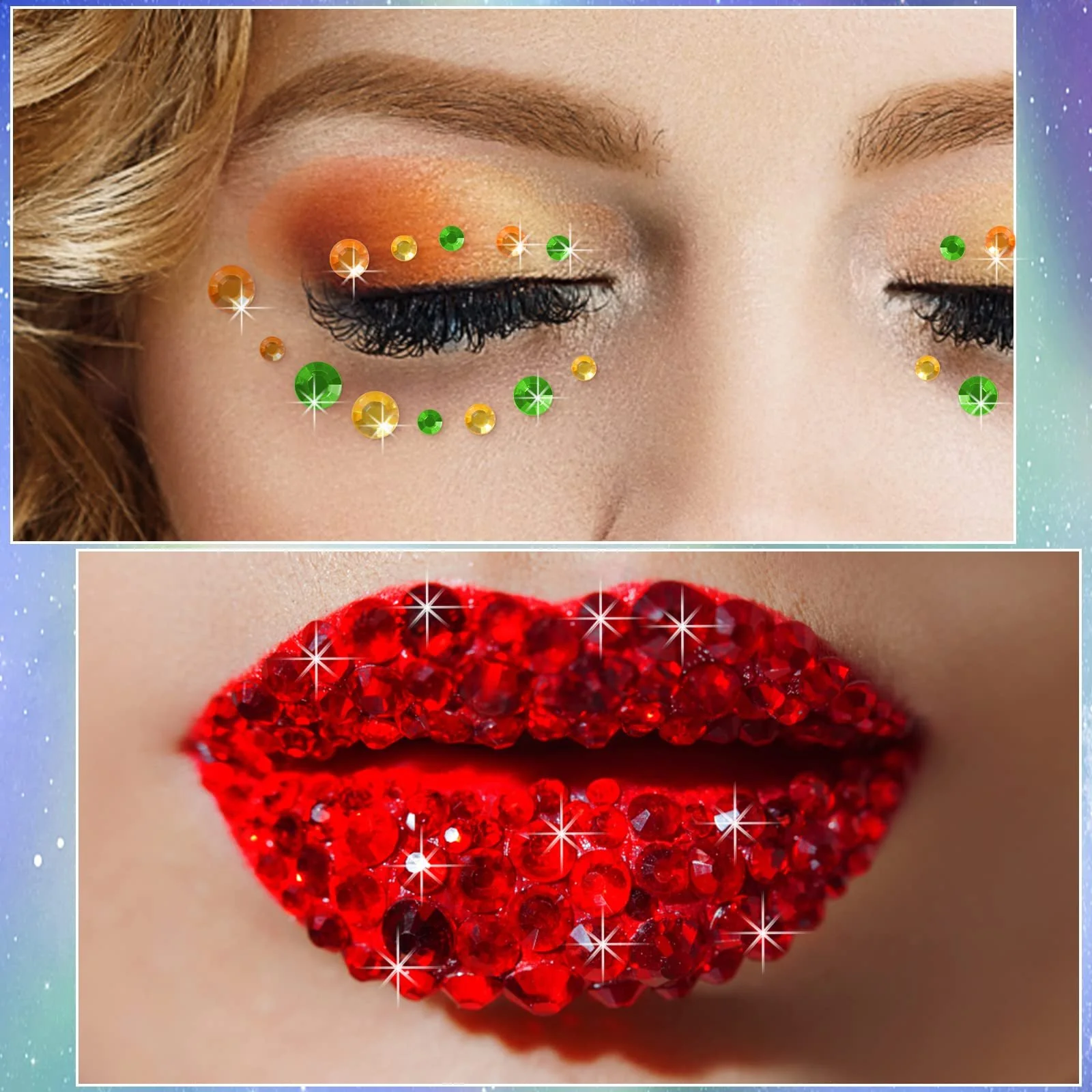 Стразы Блестящие для Лица, 14 Листов Самоклеящихся Блестящих Страз для Лица, Стразы для Наклеивания, Стразы для Макияжа Лица, Маникюра и Аксессуаров для Фестивалей, Многоцветные, 2310 шт, фото №8