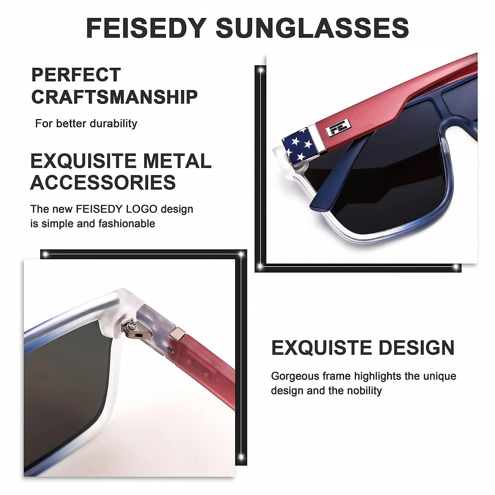 Сонцезахисні окуляри Квадратні Великі FEISEDY Унісекс Плоский Верх Дзеркальні B2996, фото №4