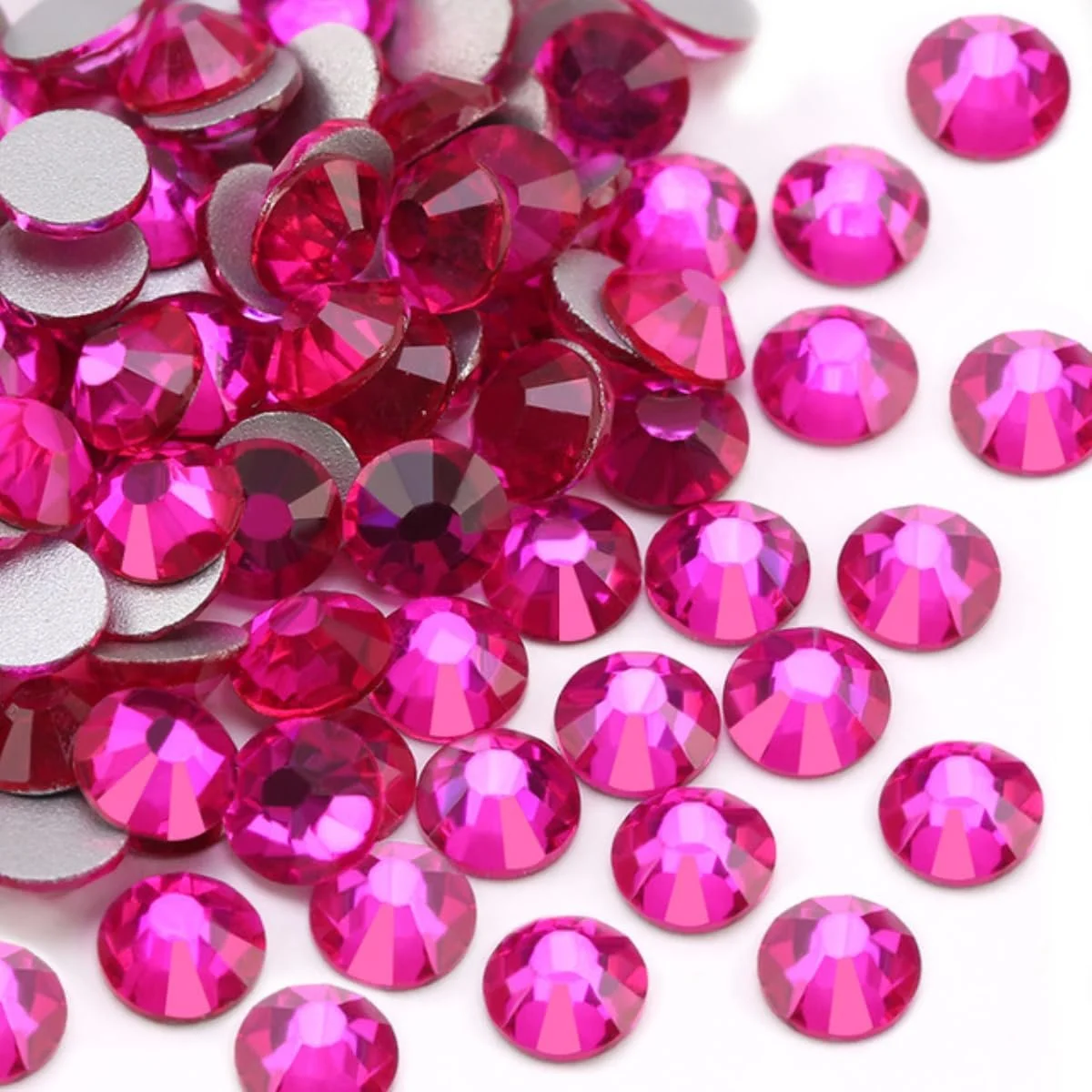 Набір Самоклеючих Блискучих Стразів 1440 штук, Плоскі, Блискучі Діаманти для Рукоділля для Макіяжу Обличчя, Декорування Нігтів та Святкових Аксесуарів, 4.6-4.8 мм, Темно-Рожевий, фото №1