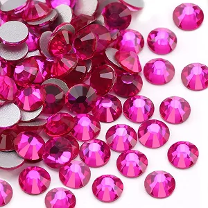 Набір Самоклеючих Блискучих Стразів 1440 штук, Плоскі, Блискучі Діаманти для Рукоділля для Макіяжу Обличчя, Декорування Нігтів та Святкових Аксесуарів, 4.6-4.8 мм, Темно-Рожевий - Фото 1