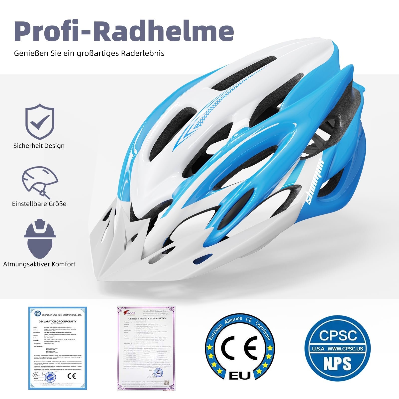 Шолом велосипедний Shinmax з LED підсвічуванням, CE сертифікати, з ліхтарем безпеки, інтегральний, для дорослих, зі знімним козирком та підкладкою, фото №2