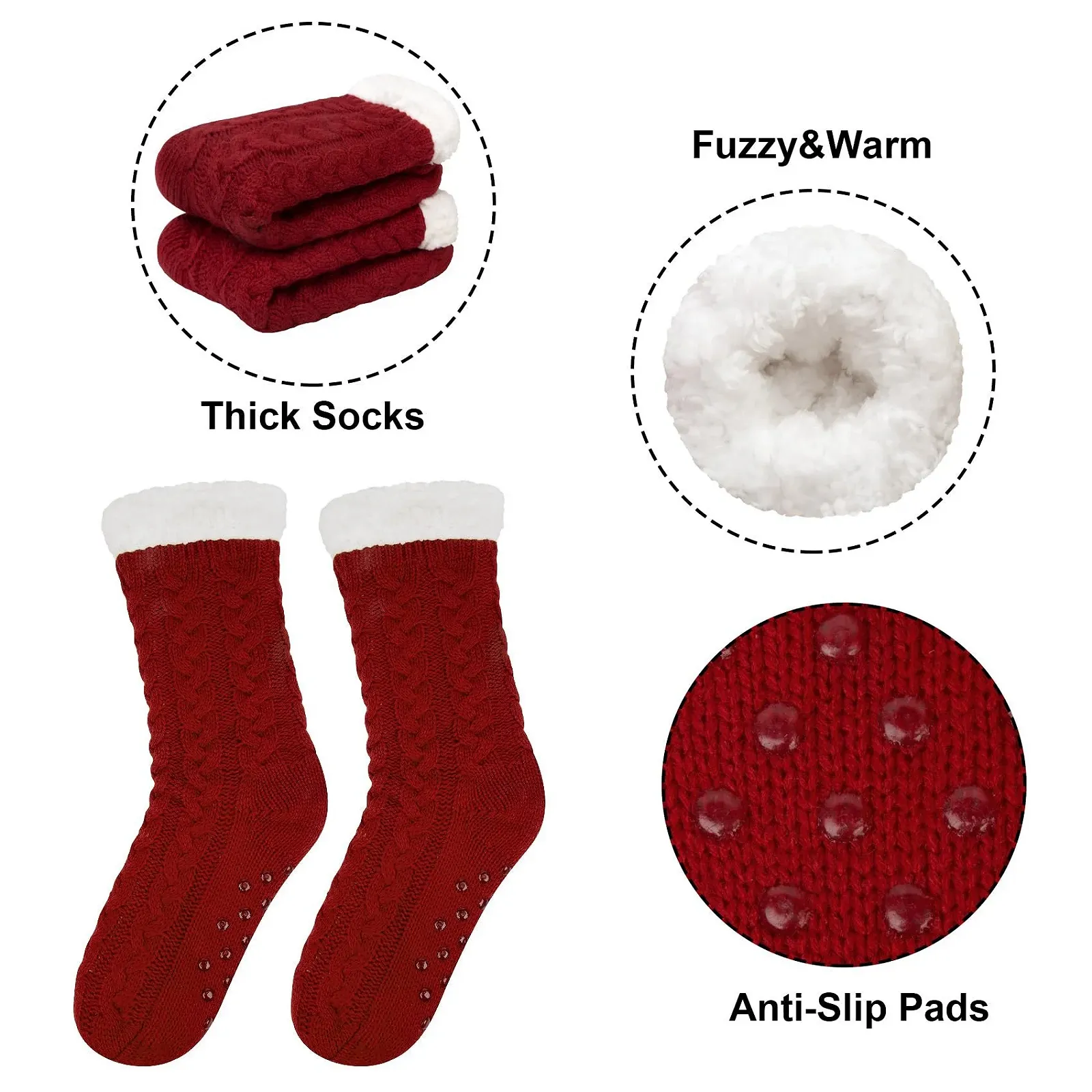 2 пари шкарпеток-стоперів жіночі, теплі, зимові, пухнасті, протиковзкі, для дому, фото №3