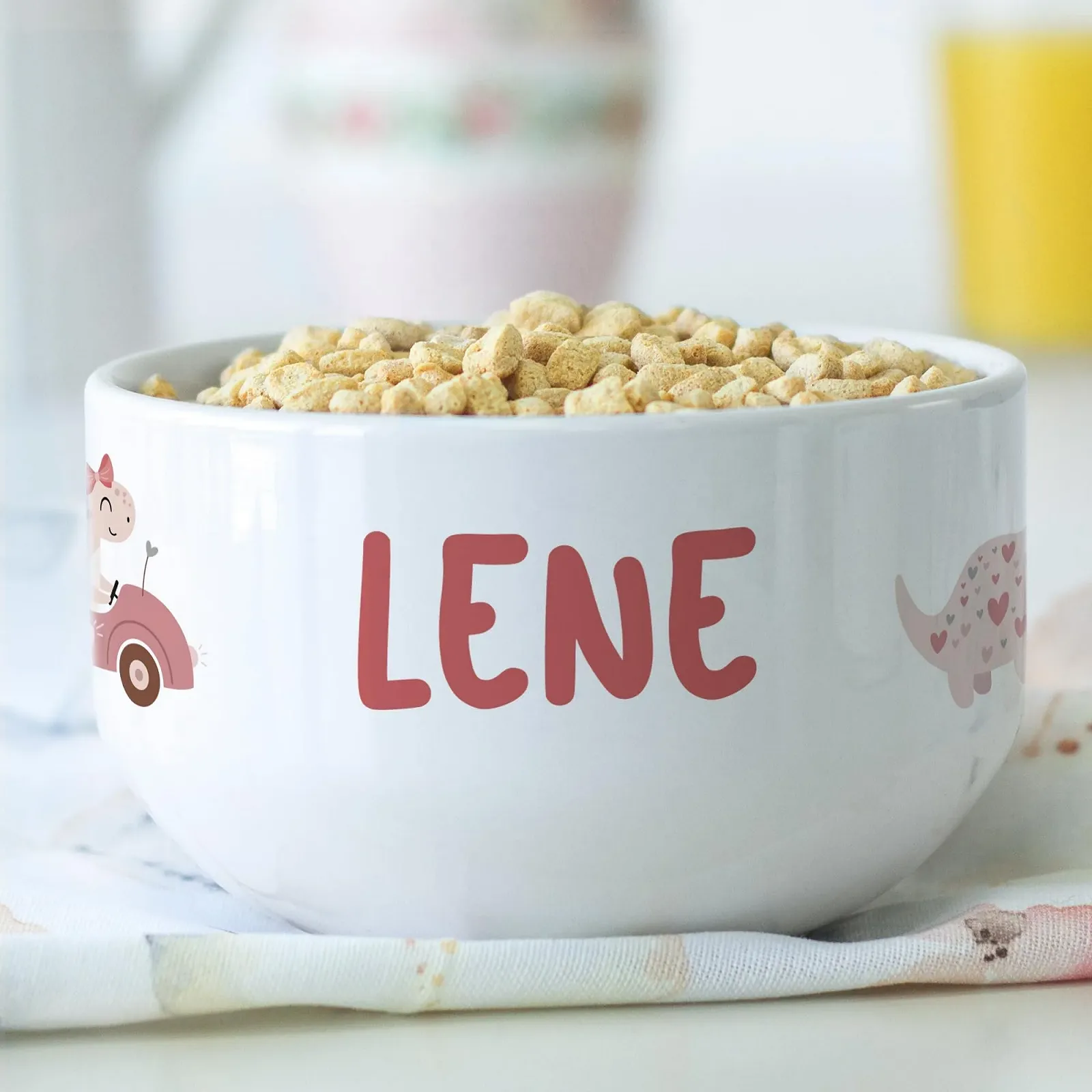 Тарелка GRAZDesign Dino для хлопьев, динозавр, для девочки, персонализированная, керамическая, фото №2 Тарелка GRAZDesign Dino для хлопьев, динозавр, для девочки, персонализированная, керамическая, фото №2