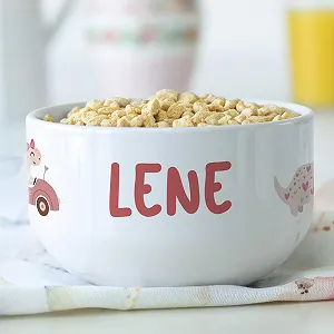 Тарелка GRAZDesign Dino для хлопьев, динозавр, для девочки, персонализированная, керамическая synthetic.ua - Фото 1