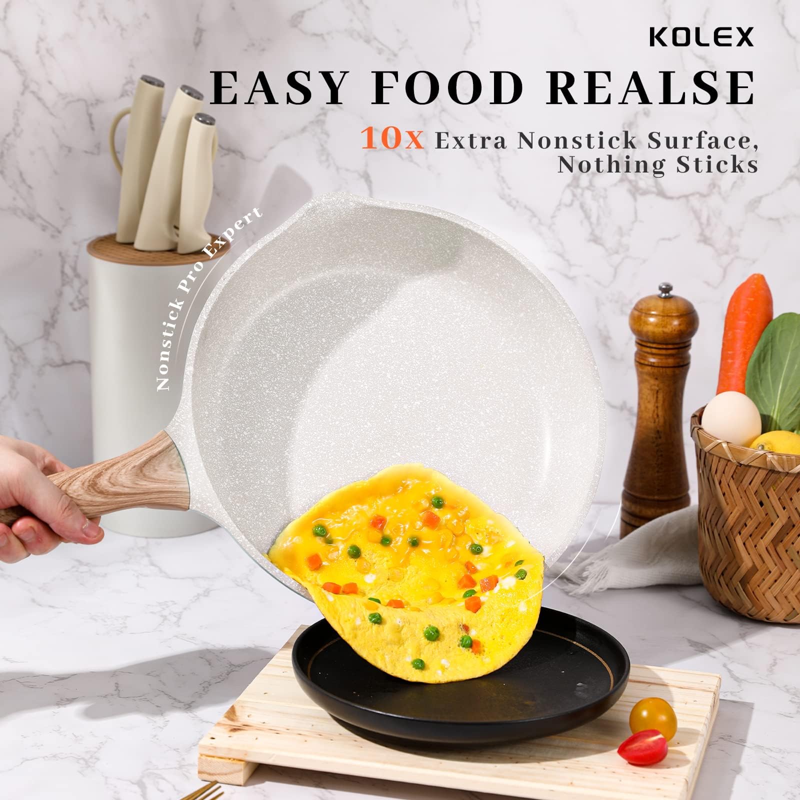 Набор KOLEX 12-Штук Покрытие из Гранита Антипригарный серо-бежевый, фото №3 Набор KOLEX 12-Штук Покрытие из Гранита Антипригарный серо-бежевый, фото №3