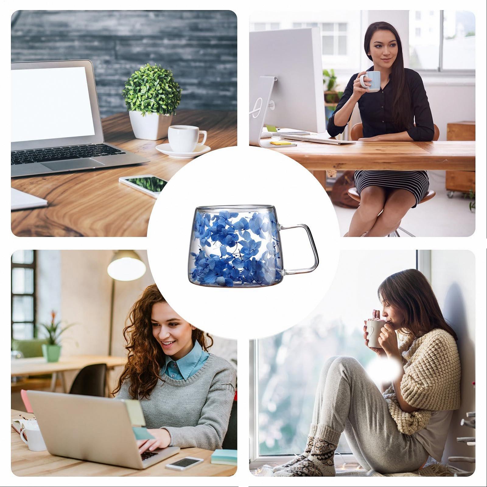 Скляна кавова чашка з квітами всередині, креативна двошарова склянка з сухоцвітами 200 мл, фото №4