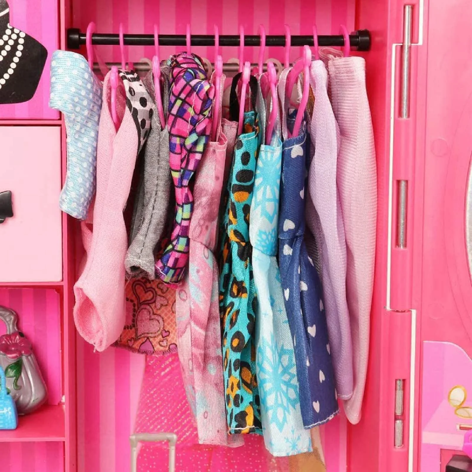 Іграшкові вішаки для одягу Пластикові Рожеві Міні для лялькового одягу Комплект 200 підвісок, фото №3