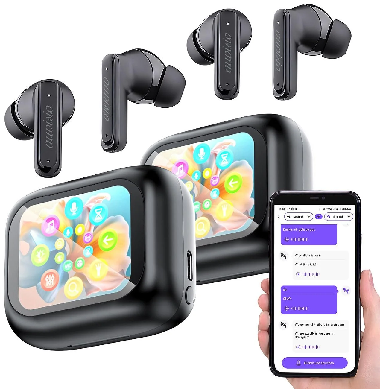 Набір з 2 AI навушників-перекладачів реального часу та внутрішньоканальних навушників, 135 мов, ANC, фото №1