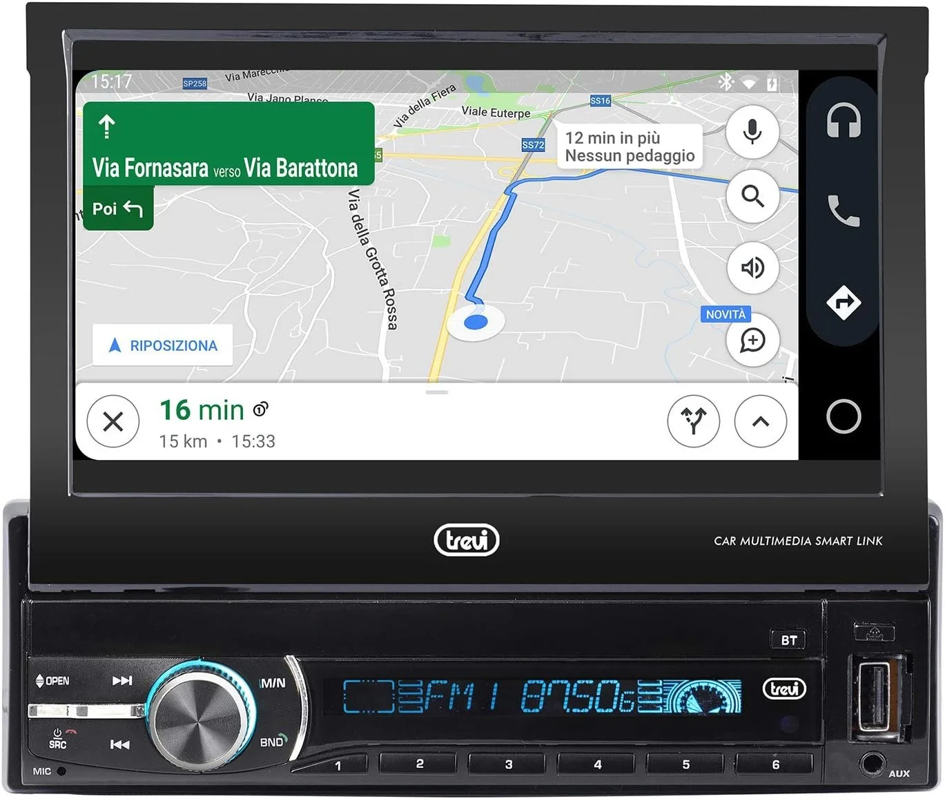 Автомагнітола Trevi MDV 6380 DAB / 7" / Сенсорна / Apple CarPlay / Android Auto / Bluetooth / USB / AUX / SD slot / DAB+ / 1DIN, фото №2