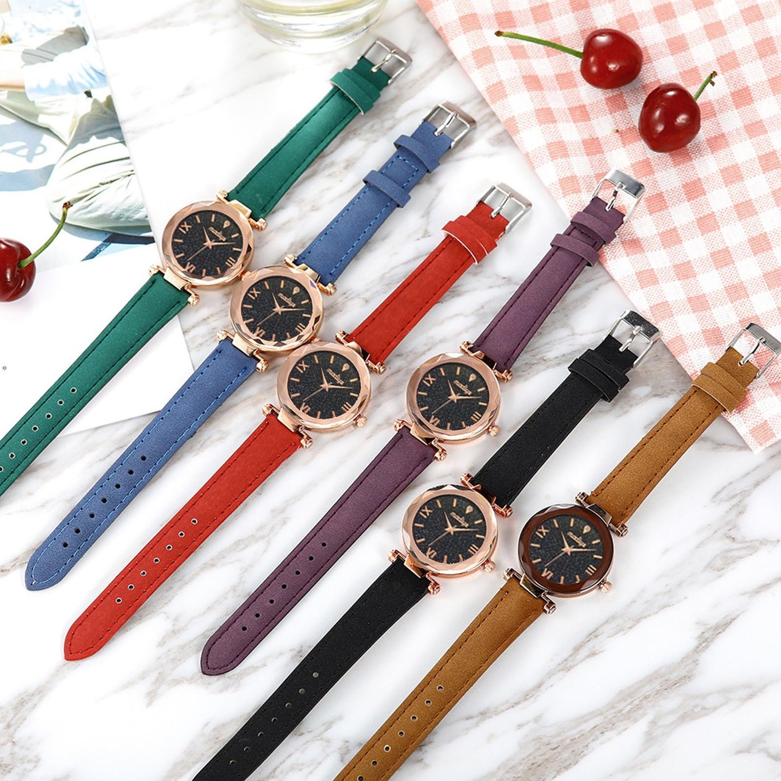 Мужские часы Аналоговый Кварцевый Матовый Ремешок Точечный Циферблат в горошек Унисекс Часы с Римскими цифрами Маленькие Женские Часы, фото №2