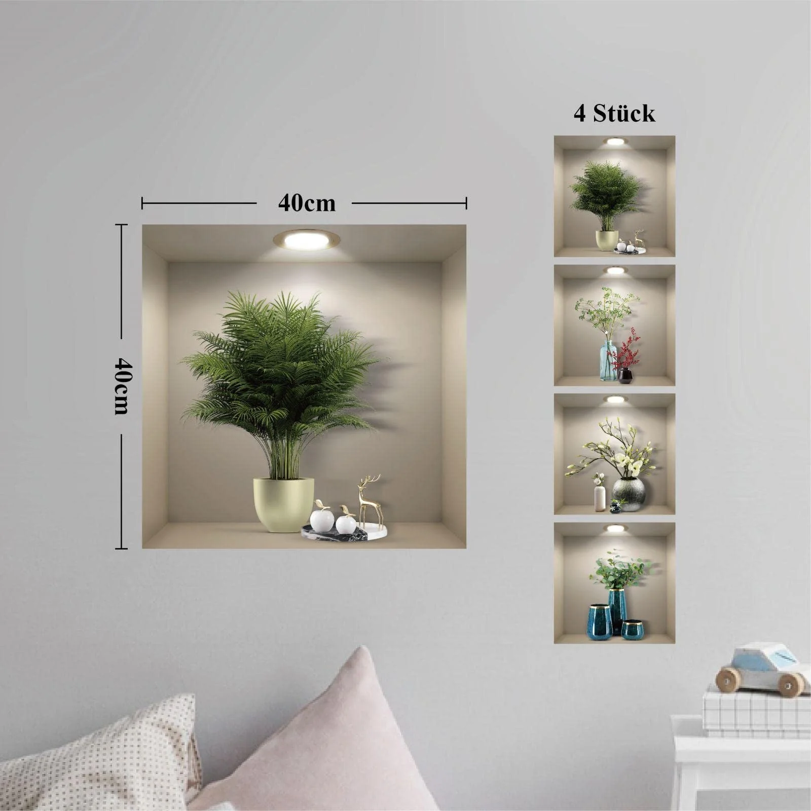 Наклейка на стіну 3D Effect Vase Green Plants 40 x 40 см 4 шт., фото №5 Наклейка на стіну 3D Effect Vase Green Plants 40 x 40 см 4 шт., фото №5