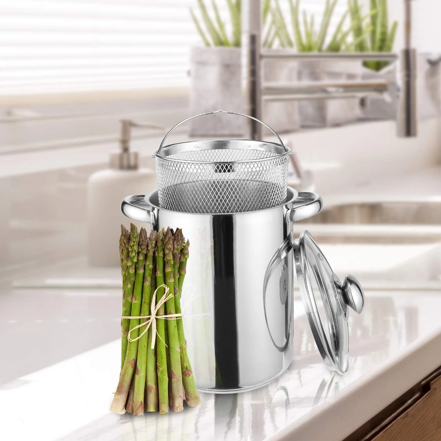 Каструля Haushalt International для пасти та спаржі High (каструля 4 літри, з друшляком та кришкою) - Каструля для пасти з вставкою-друшляком, висока каструля, ідеально підходить як каструля для спаржі або для варіння спагеті, фото №2 Каструля Haushalt International для пасти та спаржі High (каструля 4 літри, з друшляком та кришкою) - Каструля для пасти з вставкою-друшляком, висока каструля, ідеально підходить як каструля для спаржі або для варіння спагеті, фото №2