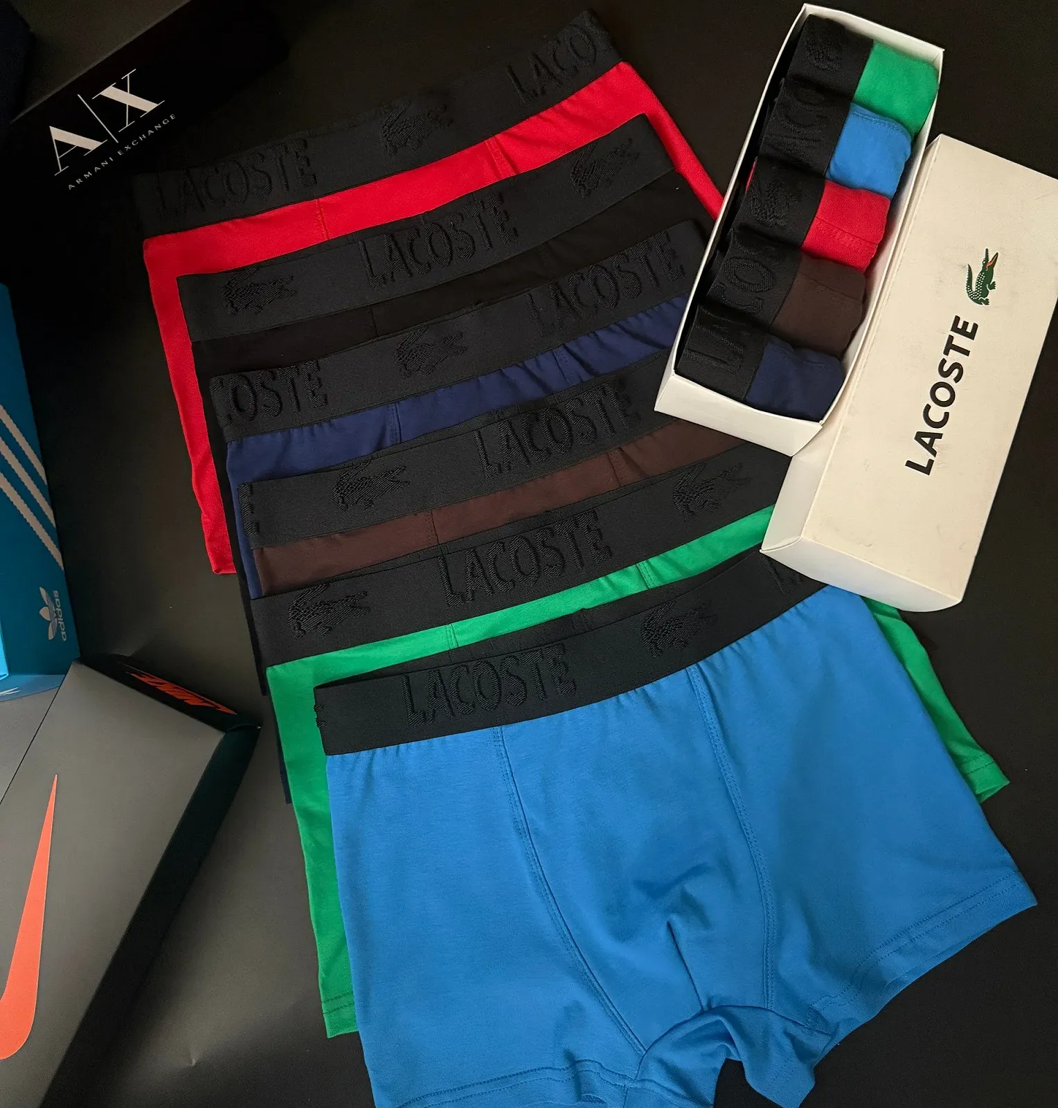 Чоловічі труси боксери комплект Lacoste різнокольорові, фото №1