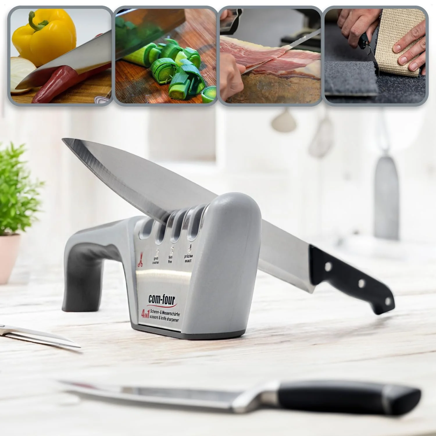 Точило для ножів COM-FOUR Premium 4-рівнева ручна Silver, Grey, Red, фото №5 Точило для ножів COM-FOUR Premium 4-рівнева ручна Silver, Grey, Red, фото №5