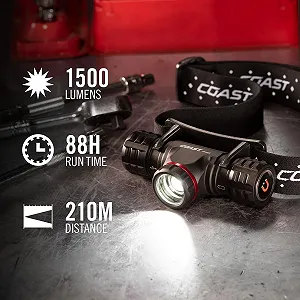 Налобний ліхтар Coast XPH30R 1200 люмен з фокусуванням, USB-C акумуляторний, подвійного живлення, світлодіодний, з магнітною основою, чорний synthetic.ua - Фото 1