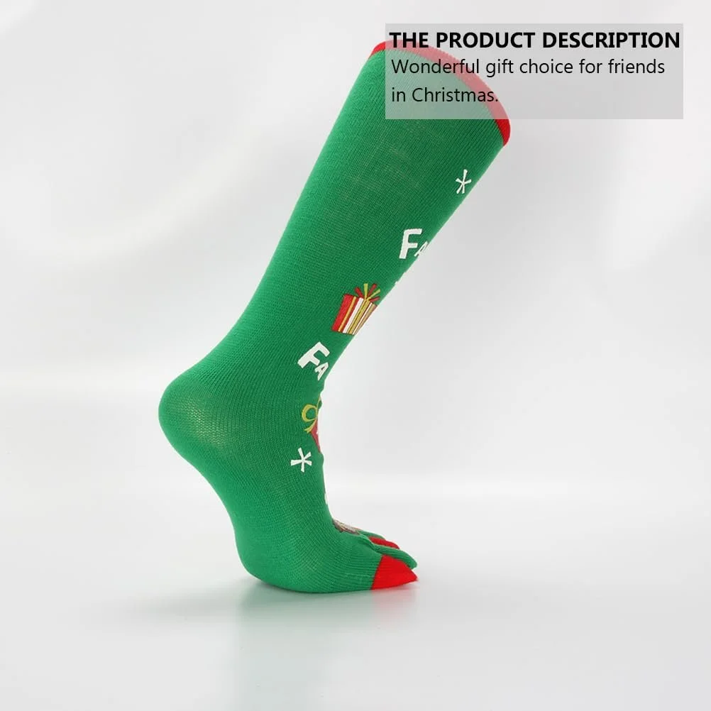 Рождественские носки VALICLUD Носки с пальцами для взрослых и детей, зимние теплые чулки с пятью пальцами, эластичные носки до колена, праздничные носки, зеленый + черный, фото №6 Рождественские носки VALICLUD Носки с пальцами для взрослых и детей, зимние теплые чулки с пятью пальцами, эластичные носки до колена, праздничные носки, зеленый + черный, фото №6