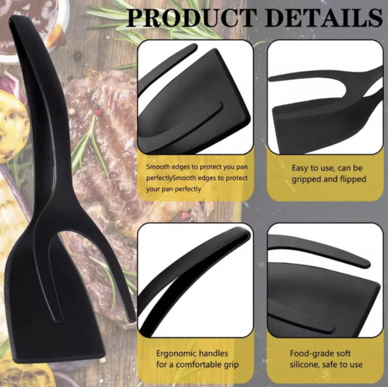 Універсальні кухонні щипці-лопатка термостійкі 1 шт Чорний, фото №4 Універсальні кухонні щипці-лопатка термостійкі 1 шт Чорний, фото №4