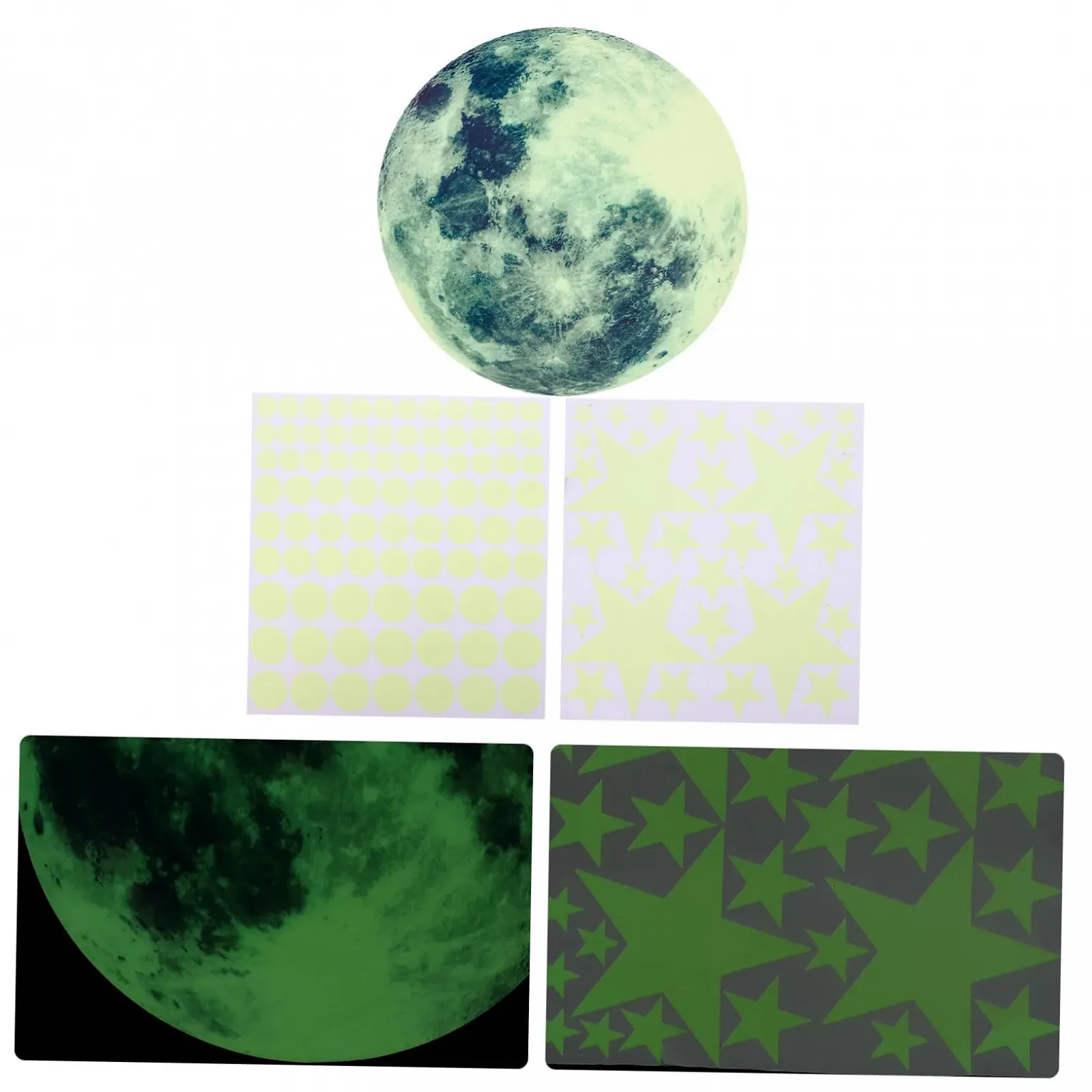 Набір наклейок на стіну OSALADI Moon Planet Місяць та Зірки ПВХ Зелений, фото №7