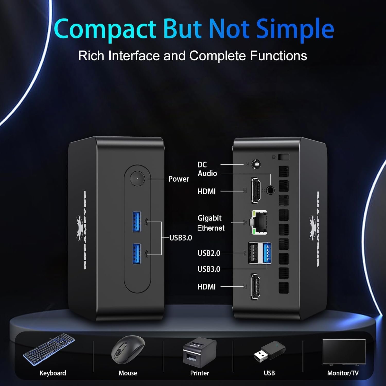 Міні ПК Dreamfyre DR01B / Intel Alder Lake N150 / RAM 16GB / SSD 512GB / 2 х HDMI / LAN / Wi-Fi 5 / Bluetooth 4.2 / Windows 11 / Чорний, фото №8 Міні ПК Dreamfyre DR01B / Intel Alder Lake N150 / RAM 16GB / SSD 512GB / 2 х HDMI / LAN / Wi-Fi 5 / Bluetooth 4.2 / Windows 11 / Чорний, фото №8