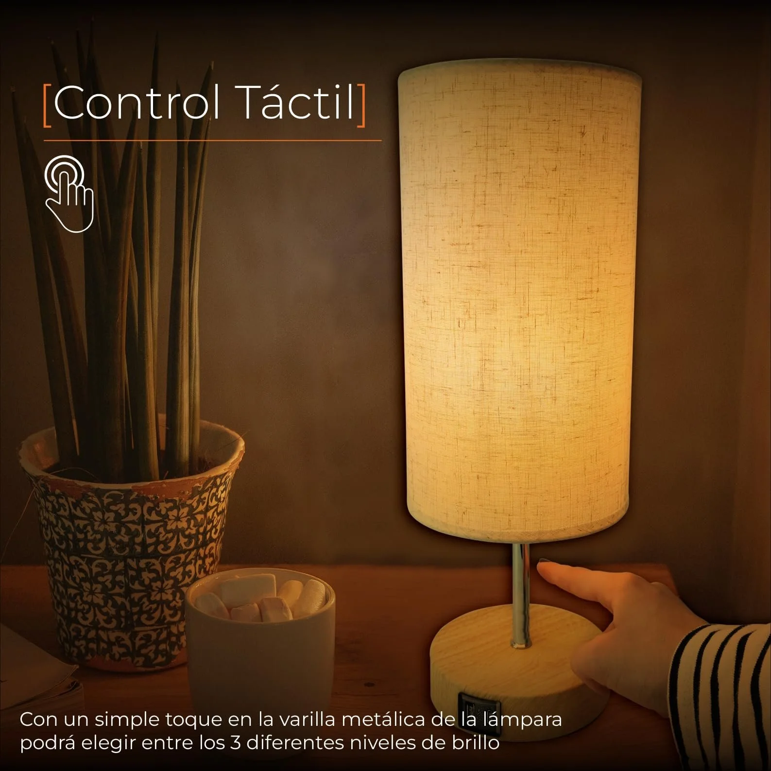 Настільна лампа LED ATOMANT Touch Dimmable USB A+C 3 рівні яскравості Бежевий, фото №2