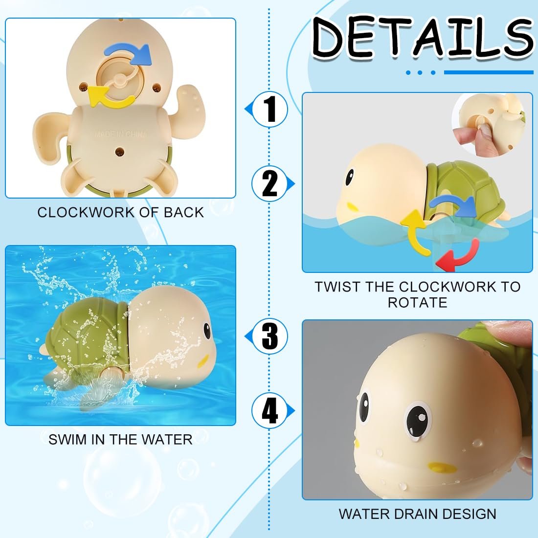 Іграшки для ванни 4 шт. Дельфін, Черепаха, Качка, Краб, фото №2