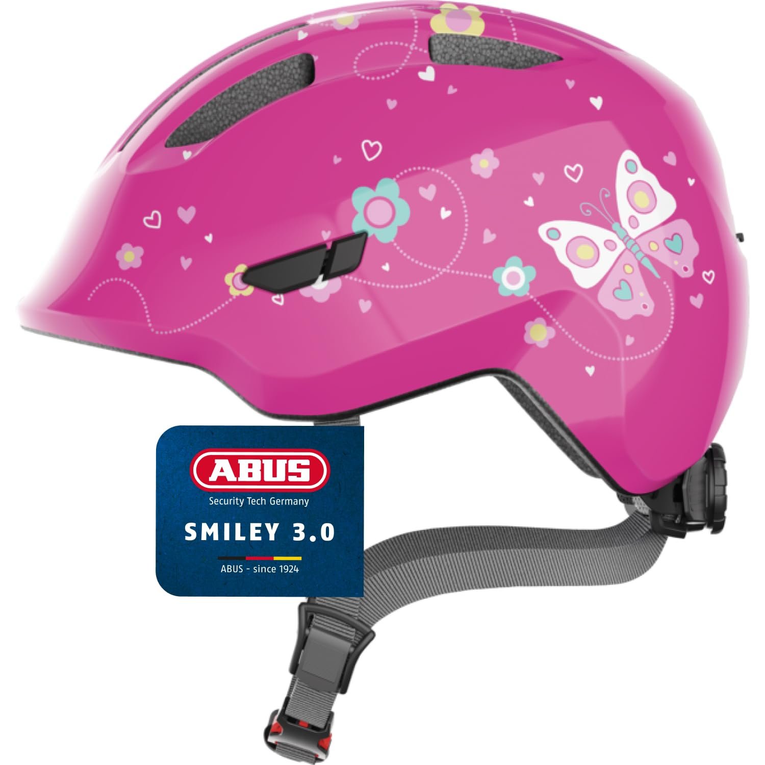 Шолом ABUS Smiley 3.0 Дитячий Велосипедний Рожевий з метеликом, фото №1