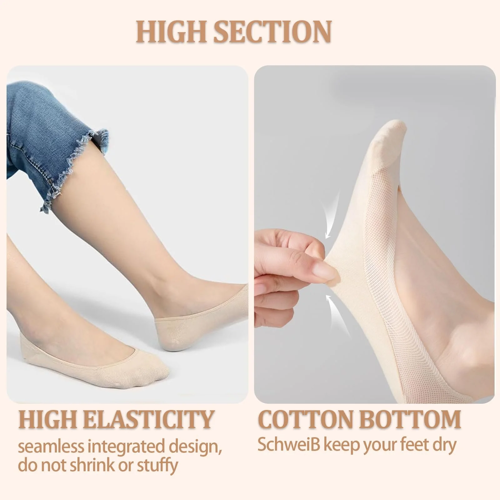 Носки-следки Женские 5 пар Размер 38-42 Балерина Ультралегкие Дышащие Нескользящие Силикон, 1, M, фото №2