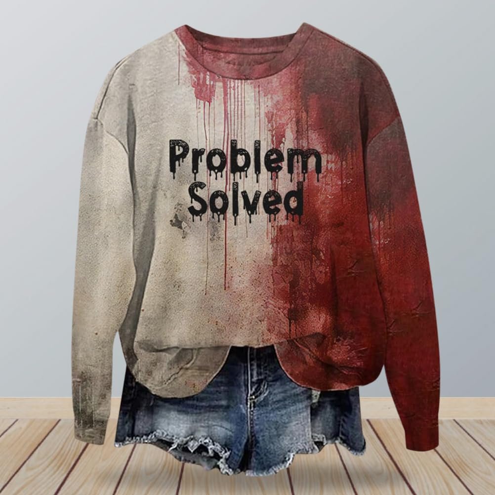 Хелловін Жіночий Пуловер Onsoyours з круглим вирізом, довгими рукавами та кривавим принтом, фото №2 Хелловін Жіночий Пуловер Onsoyours з круглим вирізом, довгими рукавами та кривавим принтом, фото №2