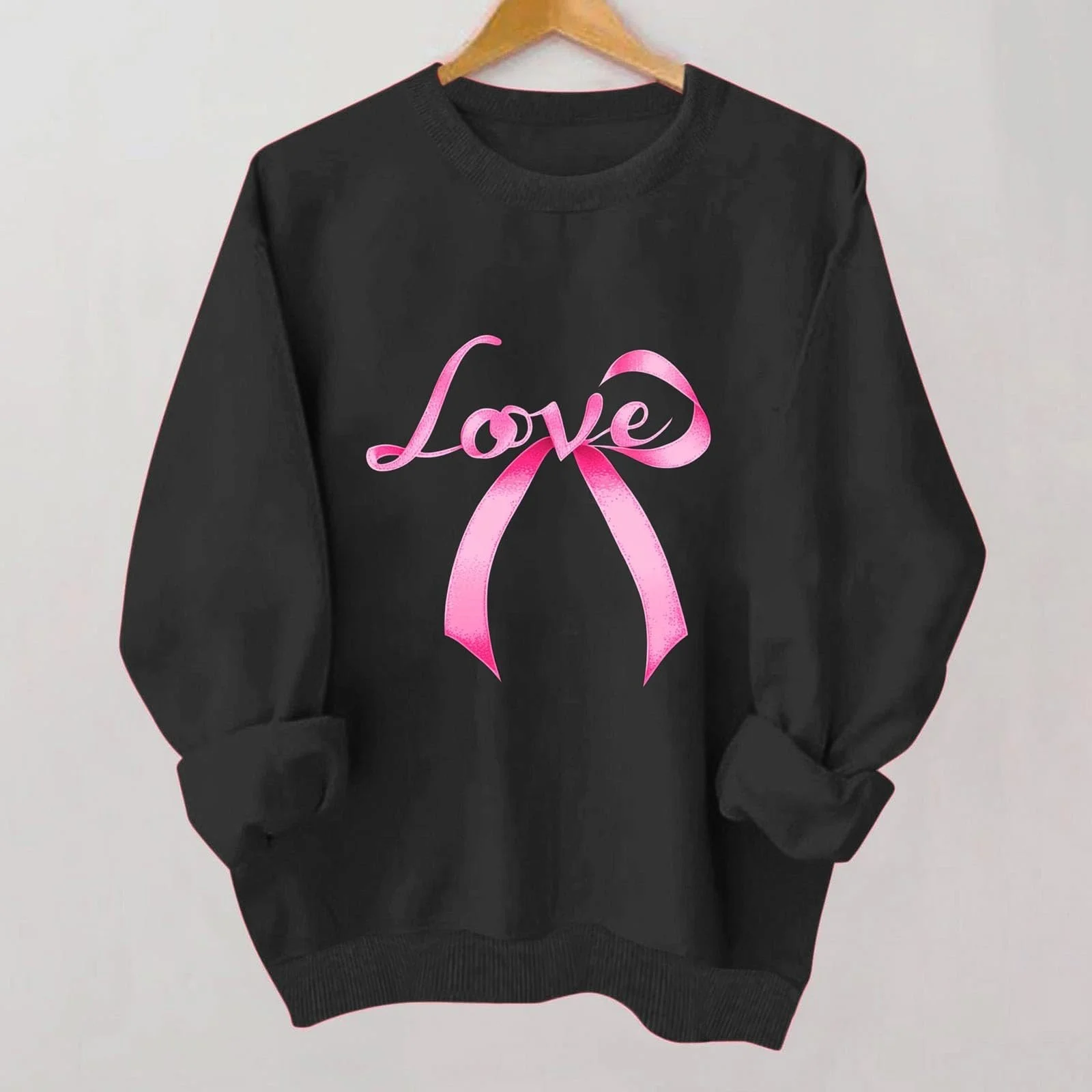 Рубашка Komiseup Повседневный Однотонный Женский Свитшот без Капюшона Свободный Пуловер Модный Принт-Бантик Хлопок Круглый Вырез Длинный Рукав Осень Зима Легкий Свитер Свободный 11, фото №4