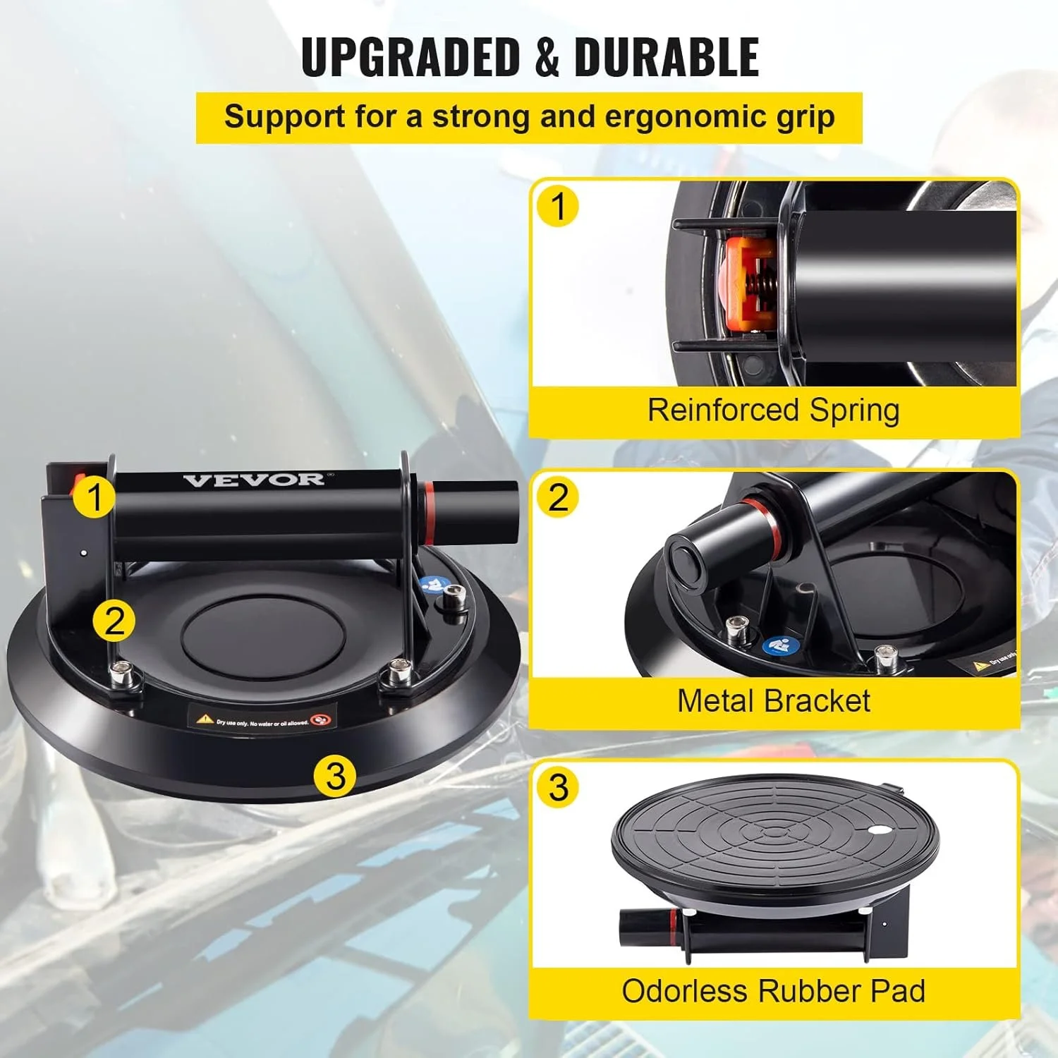 Вакуумная стеклянная присоска VEVOR для подъема поверхностей / 2 шт / Черный, фото №7 Вакуумная стеклянная присоска VEVOR для подъема поверхностей / 2 шт / Черный, фото №7