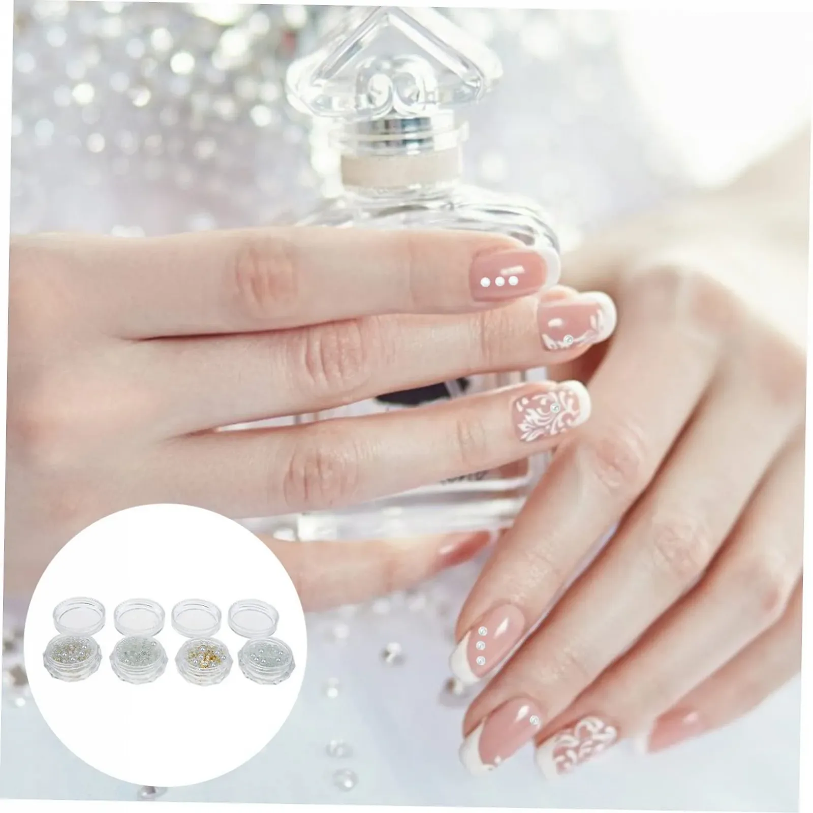Жемчуг для ногтей Mikinona, 4 коробки, перламутровые стразы, декоративные жемчужные пуговицы, подвески из жемчужных бусин для ногтей, декоративный жемчуг для волос, пуговицы со стразами, смола, фото №2