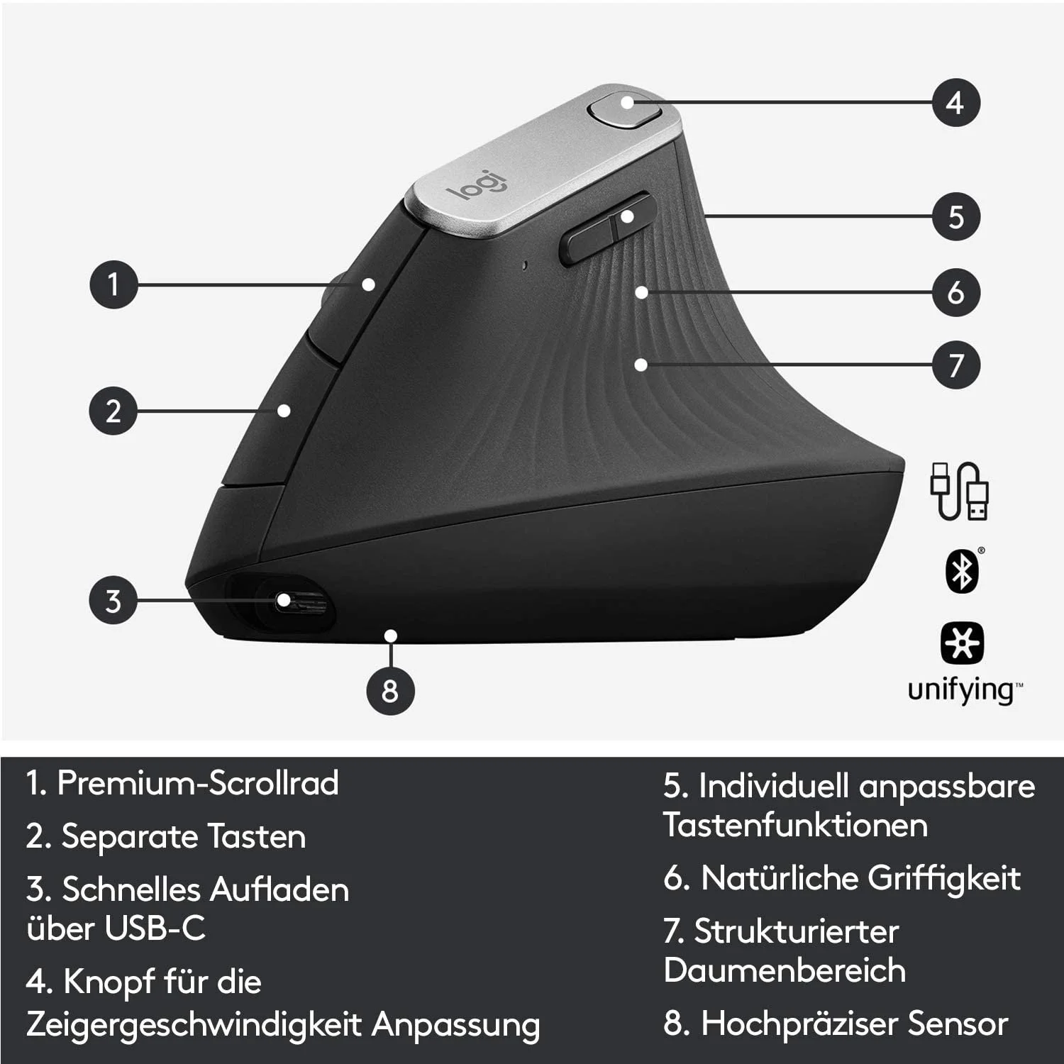 Комплект: Клавиатура и мышь Logitech ERGO K860 и MX Vertical, беспроводные, эргономичные, аккумуляторные, Bluetooth или USB-приемник, фото №7