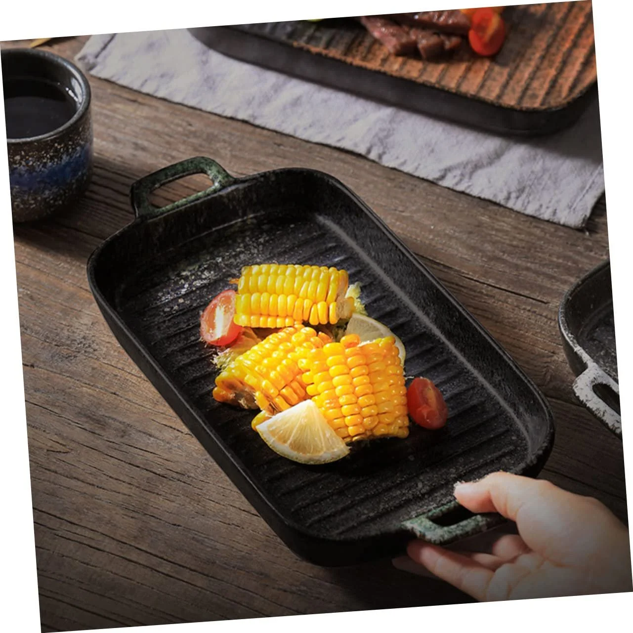 Форма для запікання керамічна термостійка з подвійними ручками Зелений, фото №8