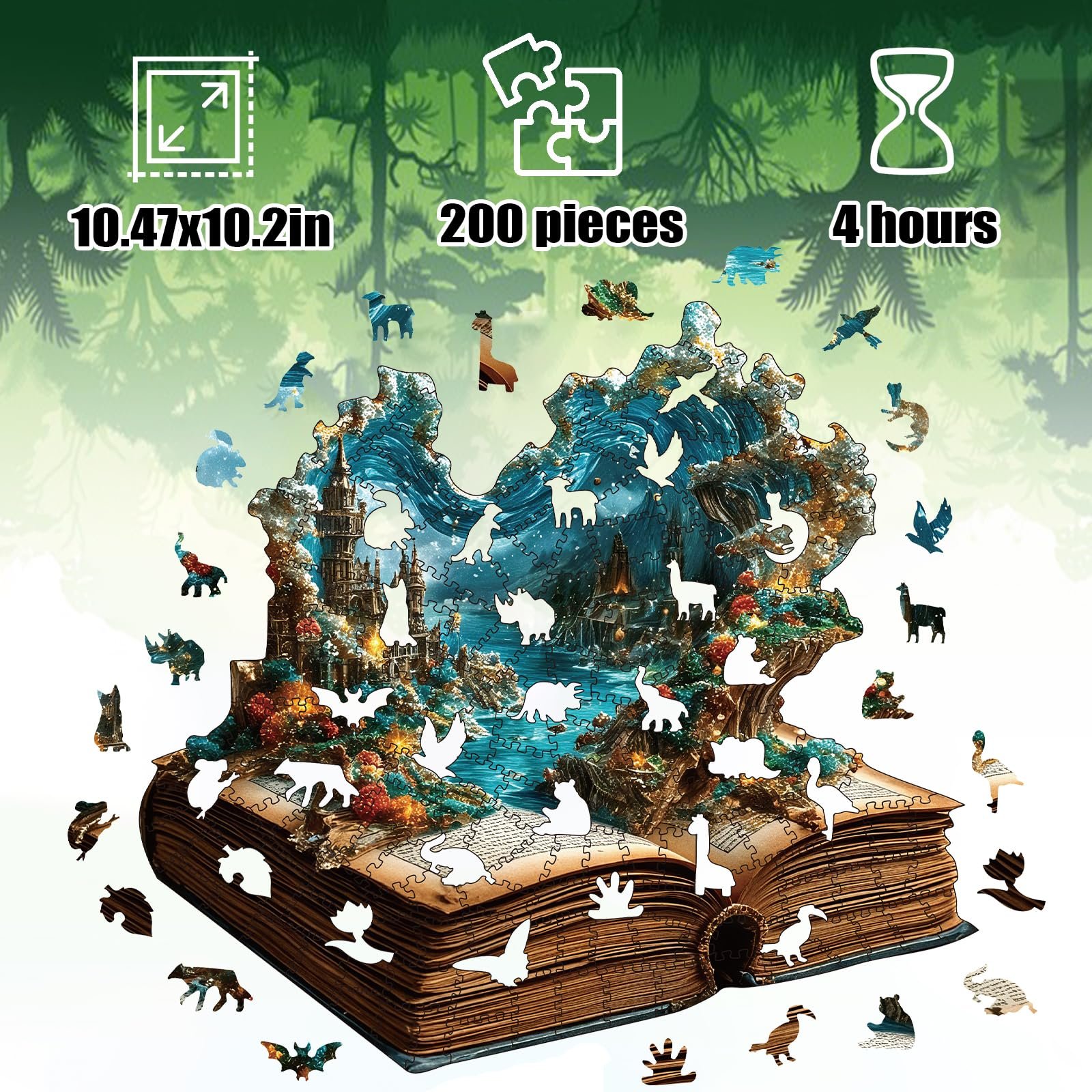 Деревянный пазл Book 200 элементов Уникальная форма животных, фото №1 Деревянный пазл Book 200 элементов Уникальная форма животных, фото №1