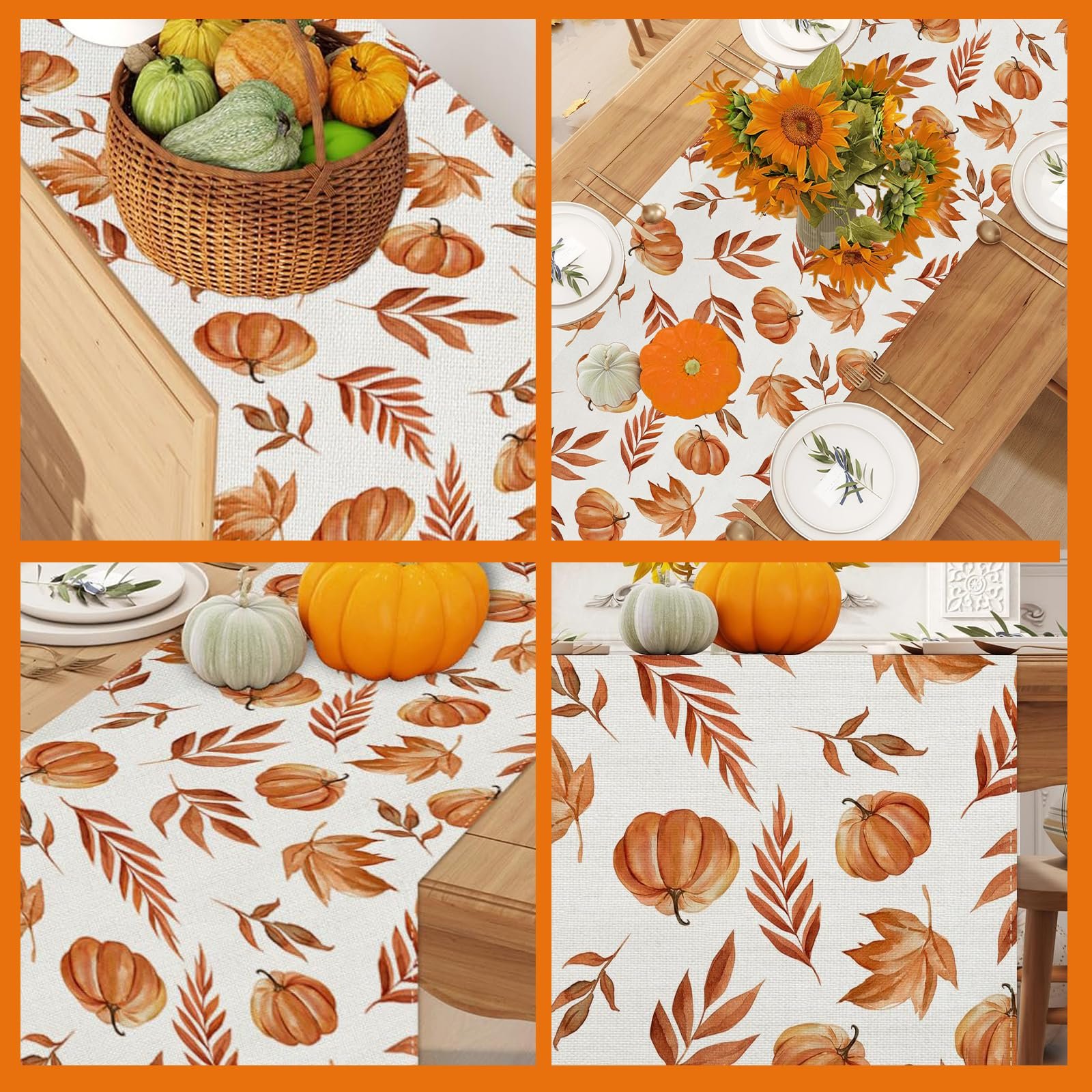 Ранер для столу Autumn Pumpkins Leaves 40 x 140 см Помаранчевий, фото №7