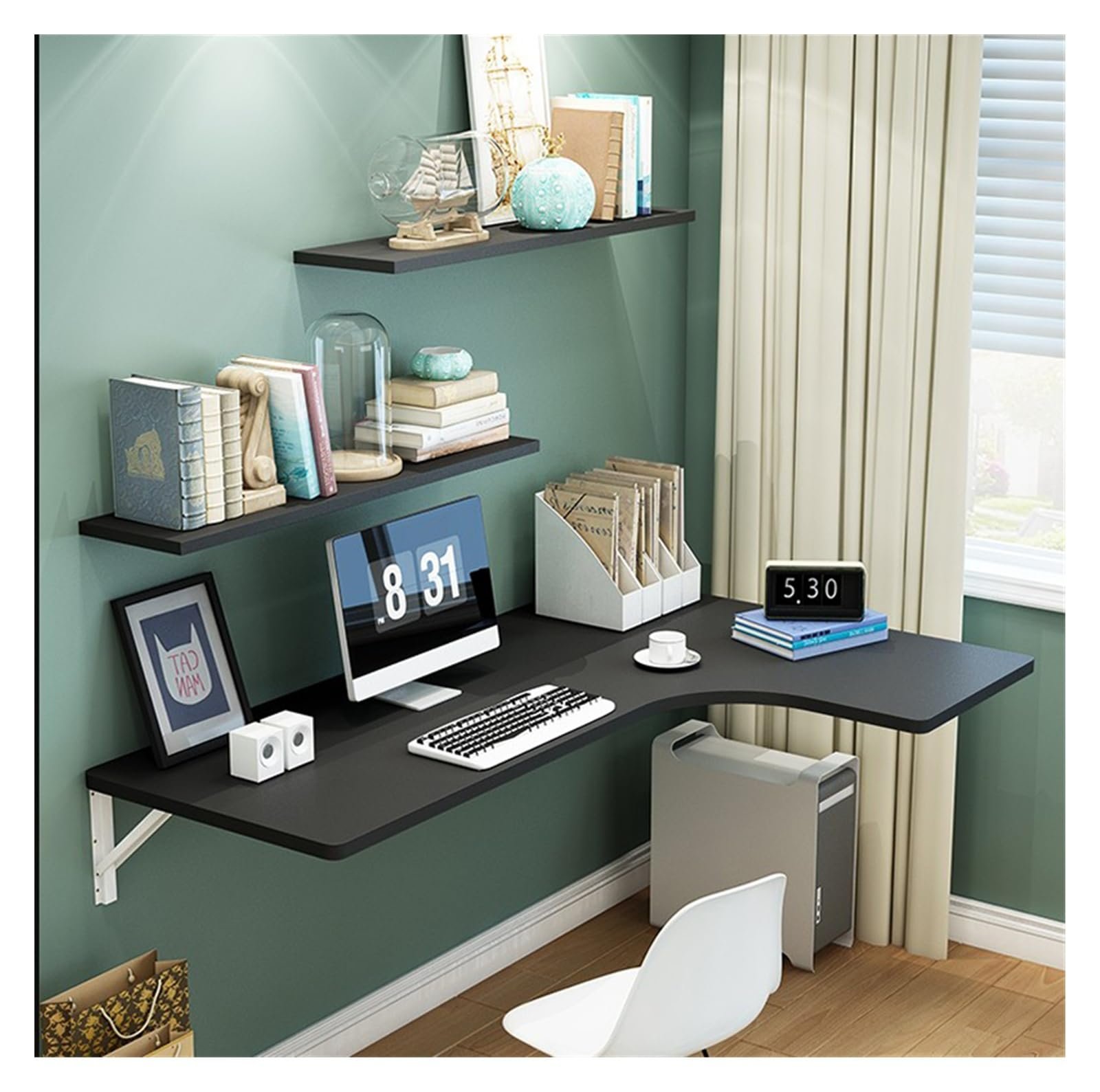 Подвесной Настенный Стол для Ноутбука Деревянный Откидной Стол Murphy Складной стол, экономящий пространство, Настенный Складной Стол, Черный, 80 * 70 * 50 см, фото №1