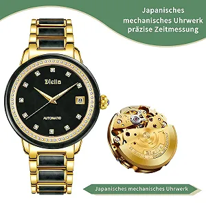 Автоматические мужские часы Diella, роскошные черные нефритовые и золотые, механические часы с люминесцентной, самозаводящиеся, водонепроницаемые synthetic.ua - Фото 1