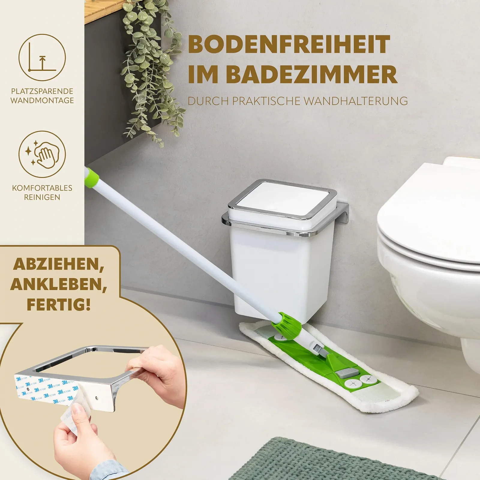 Набор для ванной комнаты bremermann Savona, 2 предмета ведро для косметики, ершик для унитаза с настенным кронштейном, квадратный, пластиковый, белый, фото №3 Набор для ванной комнаты bremermann Savona, 2 предмета ведро для косметики, ершик для унитаза с настенным кронштейном, квадратный, пластиковый, белый, фото №3