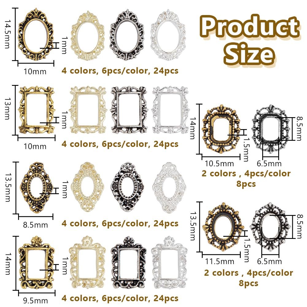 Украшения для ногтей прямоугольные OLYCRAFT 20 стилей 112 шт. Металлические 3D овальные готические Плоская задняя часть Заклепки для ногтей Ретро Золото Серебро Винтажный панк, фото №2