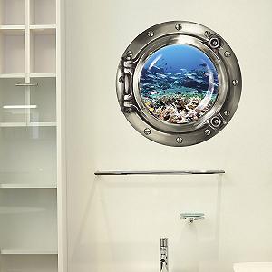 Наклейка на стіну Wandkings Porthole Underwater World Living Reef 30 x 30 см Silver synthetic.ua - Фото 1