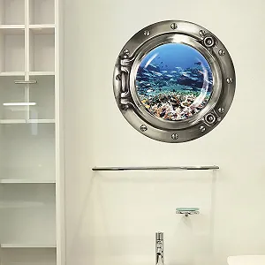 Наклейка на стіну Wandkings Porthole Underwater World Living Reef 30 x 30 см Silver synthetic.ua - Фото 1