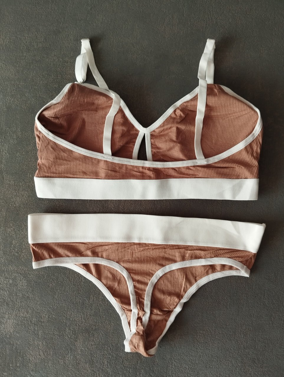 Бавовняний бежевий жіночий комплект рубчик, фото №2