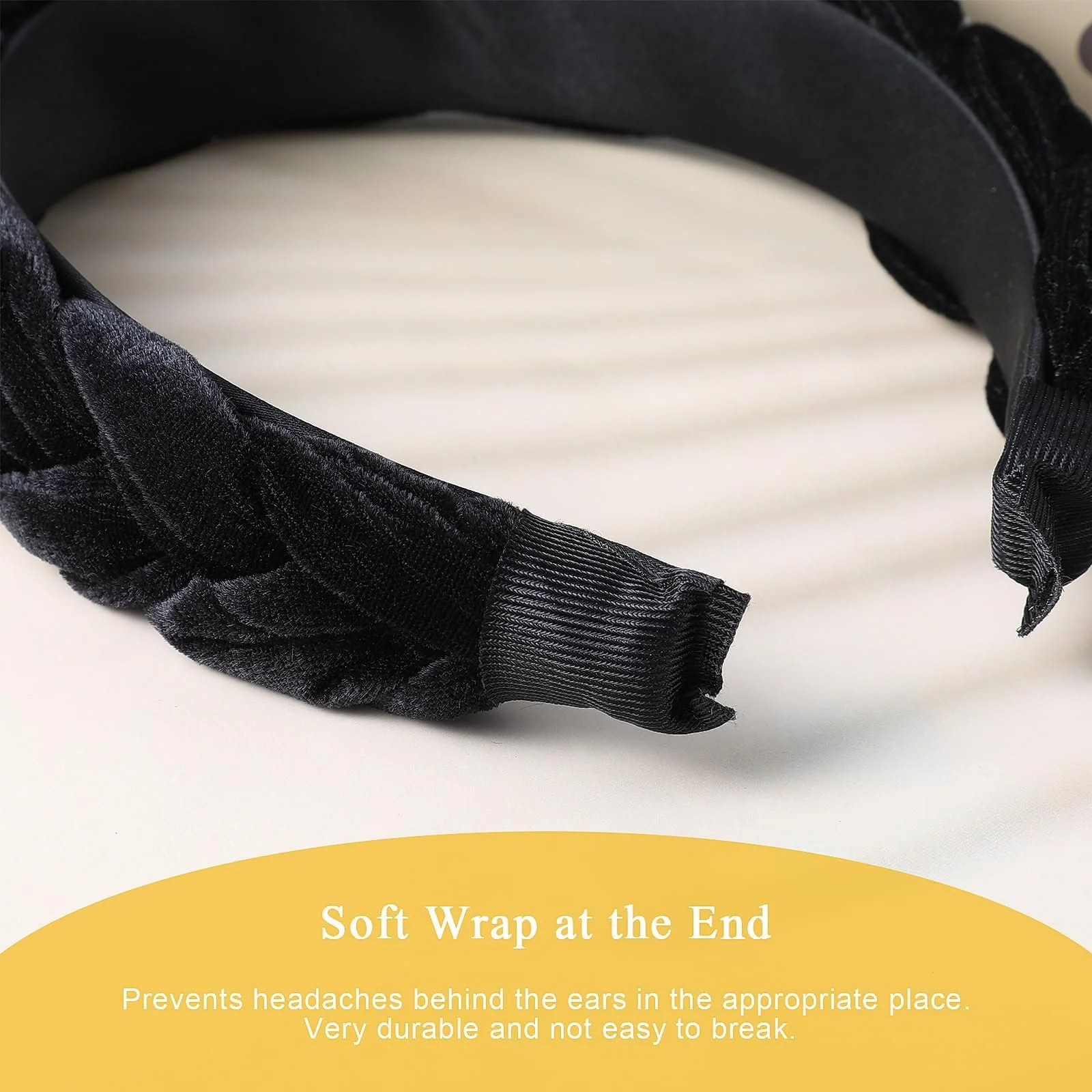 Обруч для волос бархатный плетеный винтажный эластичный черный, фото №5