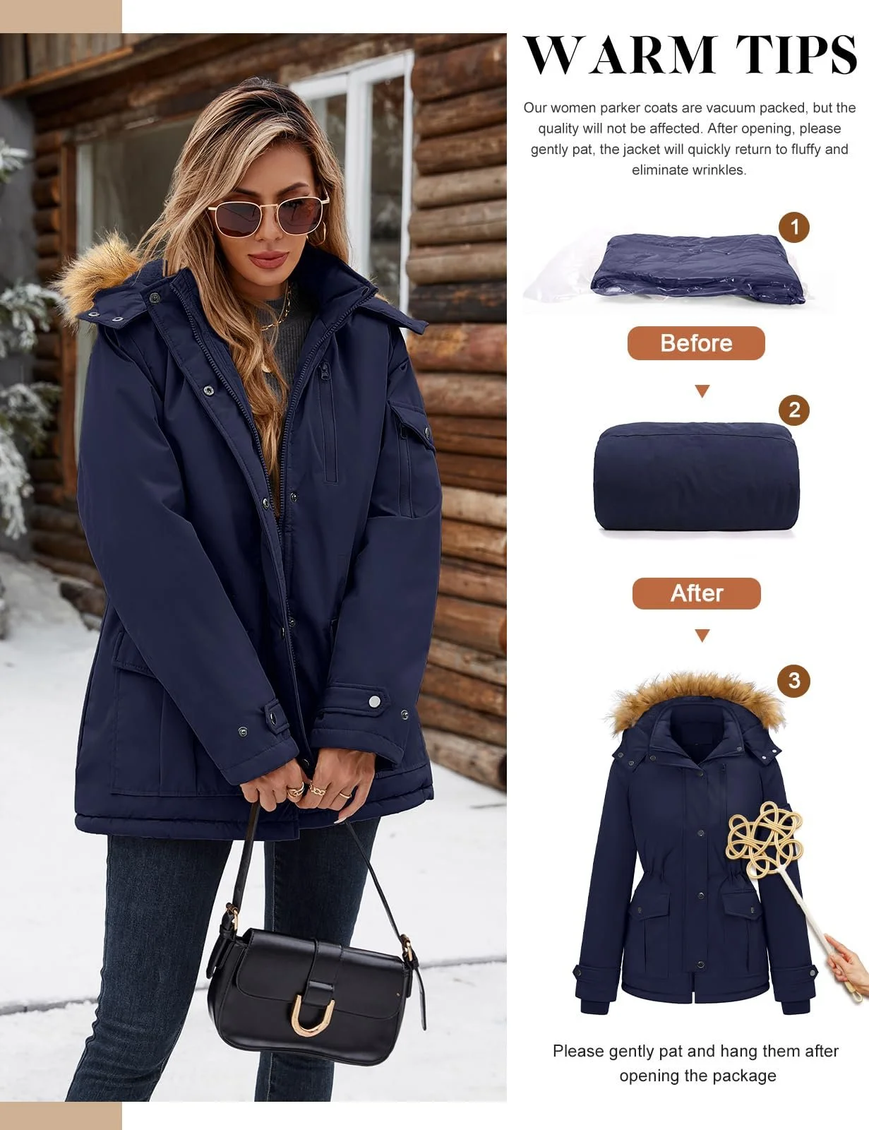 Жіноча зимова куртка TOMEEK Парка з капюшоном, фото №5