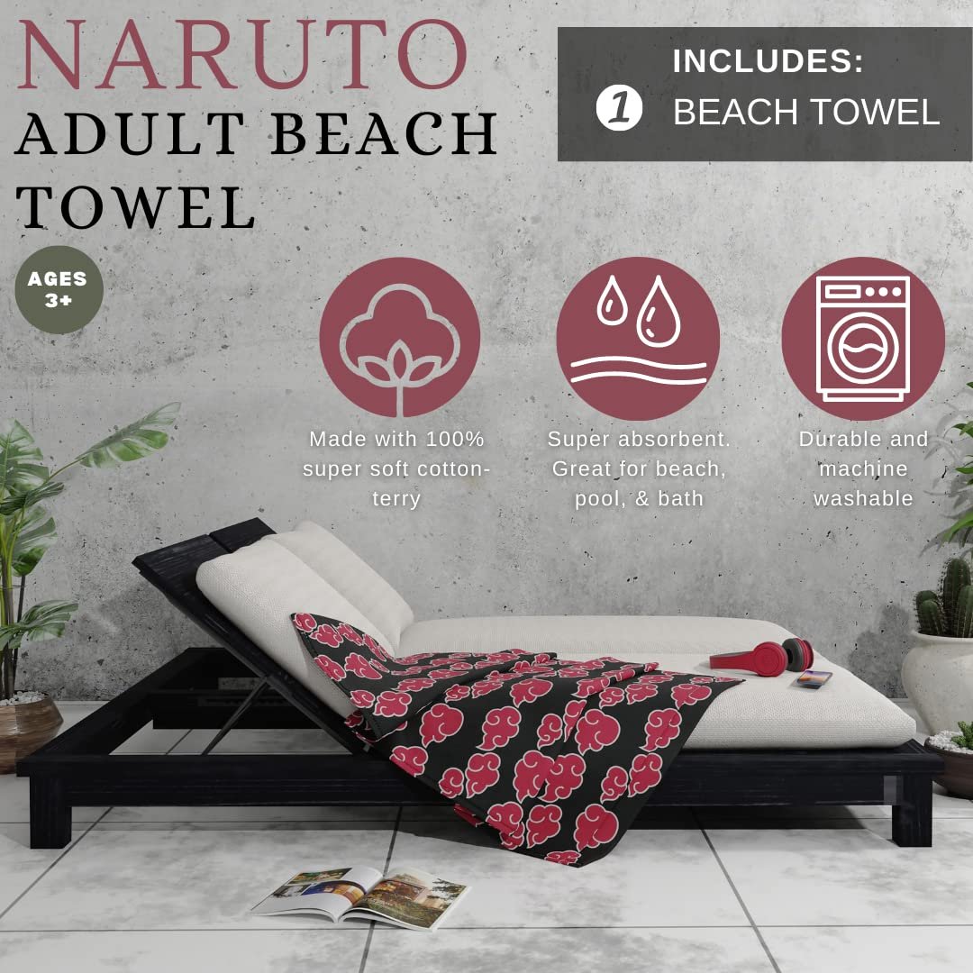 Банний рушник Franco Naruto Anime Akatsuki Super Soft Cotton 60 x 30 дюймів Чорний, фото №2