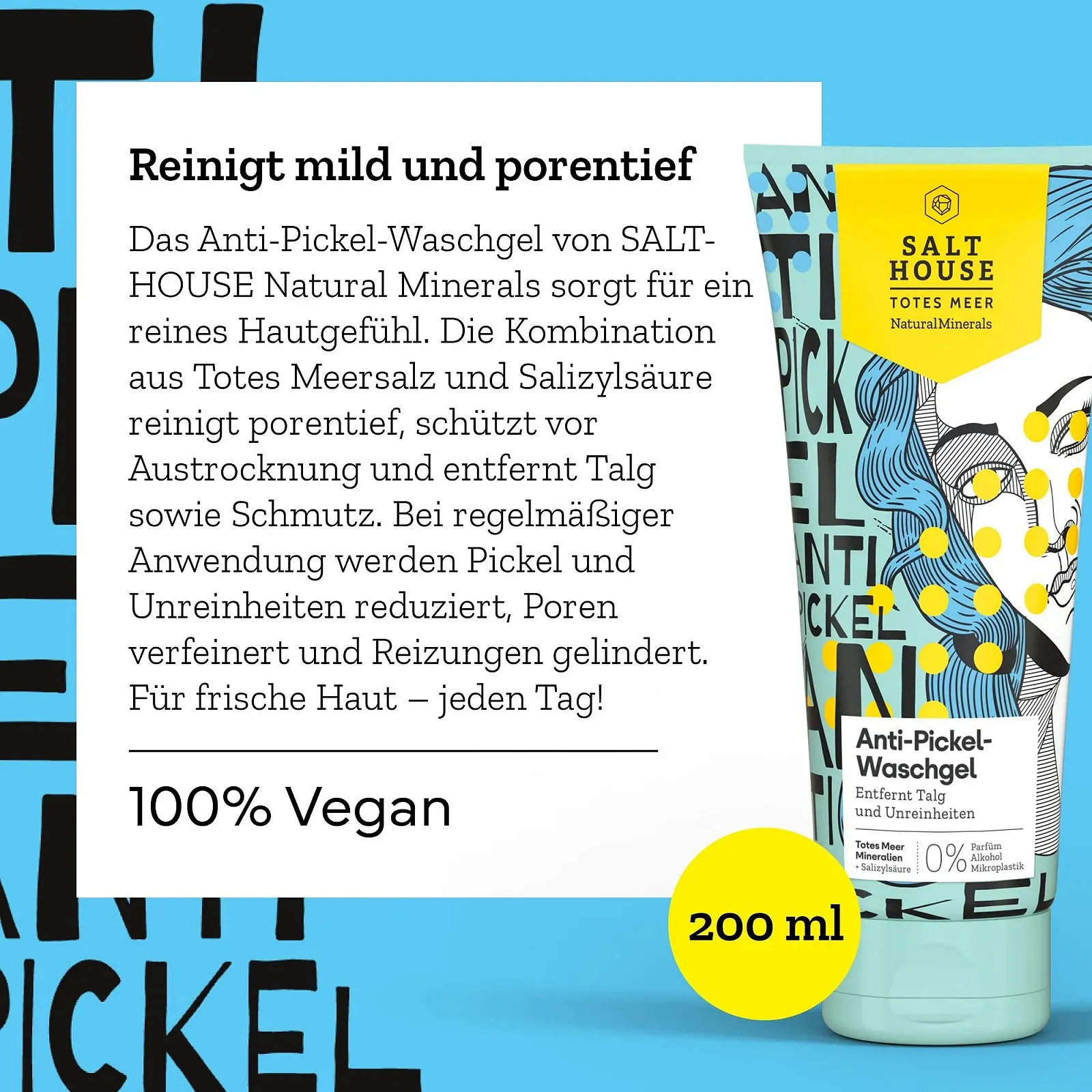 Гель для умывания Salthouse Natural Minerals Anti-Pimple, для мягкого и глубокого очищения пор, с салициловой кислотой, 200 мл, фото №3