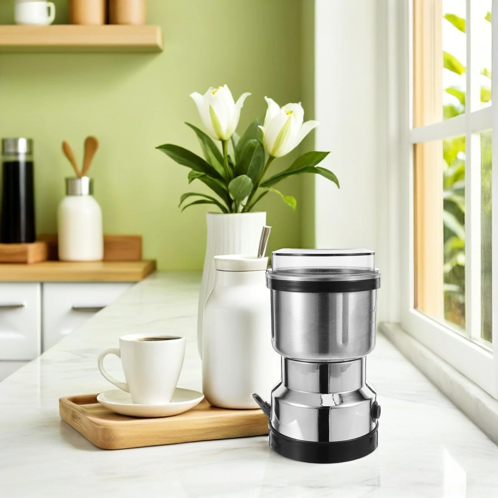 Электрическая кофемолка, нержавеющая сталь, мини, портативная для дома, путешествий, офиса и небольших кухонь, для эспрессо, фото №7