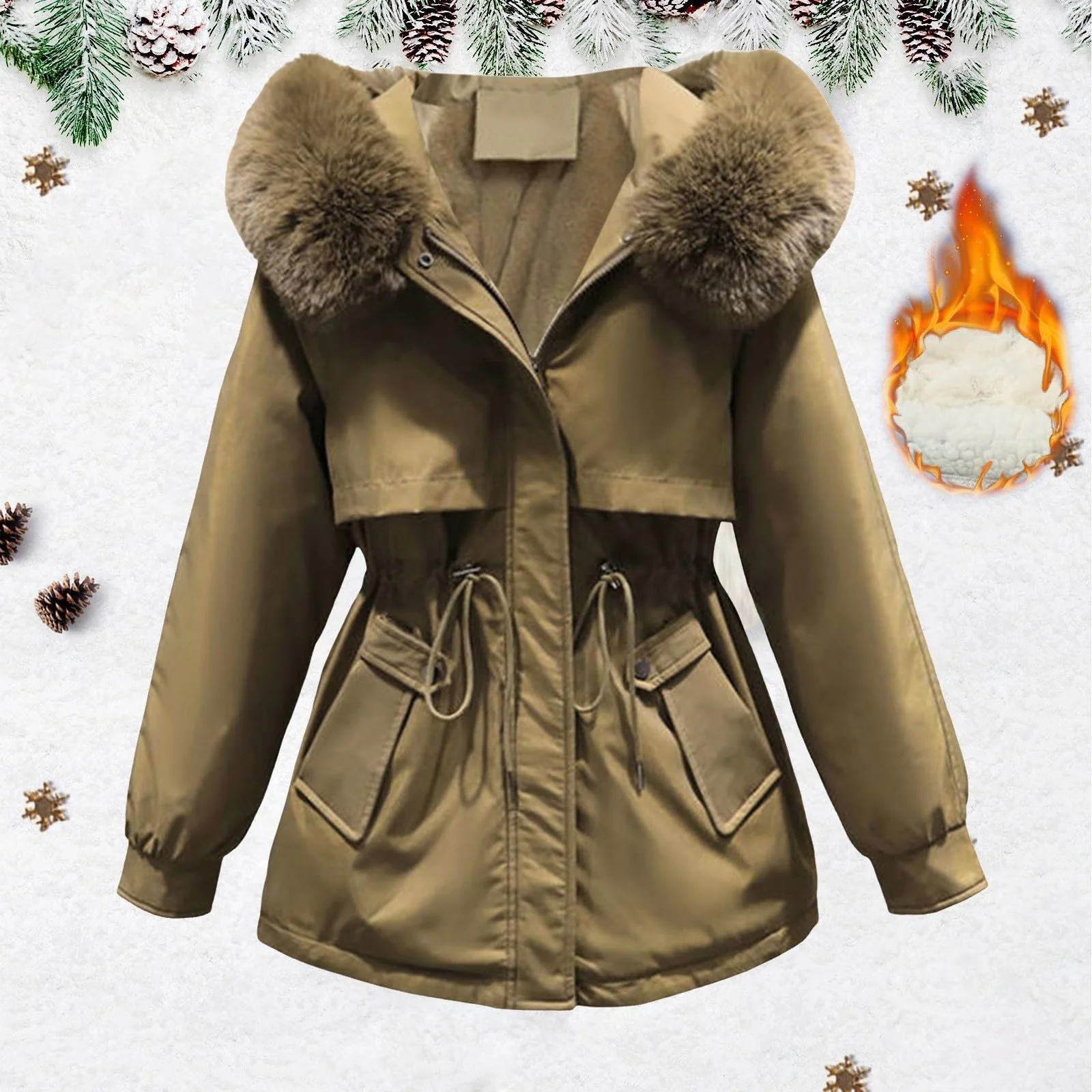 Зимняя куртка Mymyguoe с капюшоном, утепленная, с меховым капюшоном, фото №2